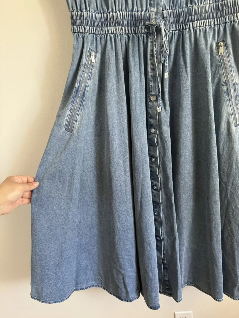 Michael Kors Denim Button Front Cap Sleeve Midi Shirt Dress Minimalist Modest XL